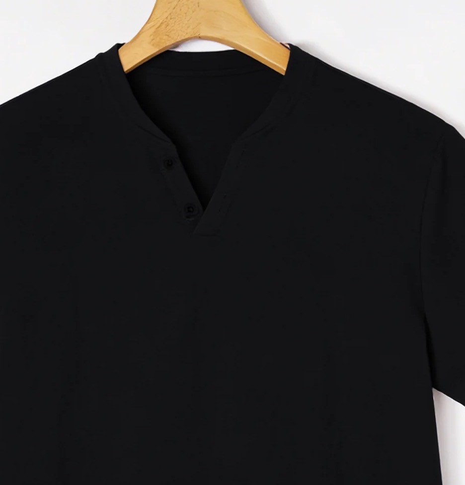 남성용 우아한 블랙 헨리 반팔 티셔츠 – 고급스러운 면 - Linen Shirt Breathable 리뷰 및 가격