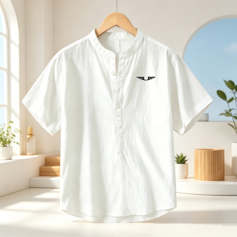 남성용 면과 린넨 혼방 헨리넥 반팔 셔츠, 패턴 프린트 - Linen Shirt Breathable 리뷰 및 가격