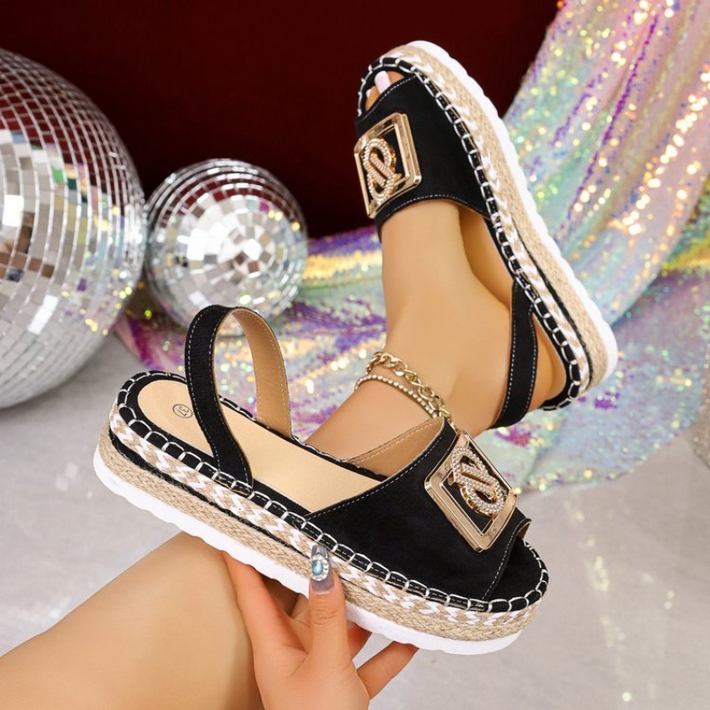 여성 플랫폼 에스파드리유 샌들, 라인스톤 메탈 버클 오 - Espadrille Slip On 리뷰 및 가격