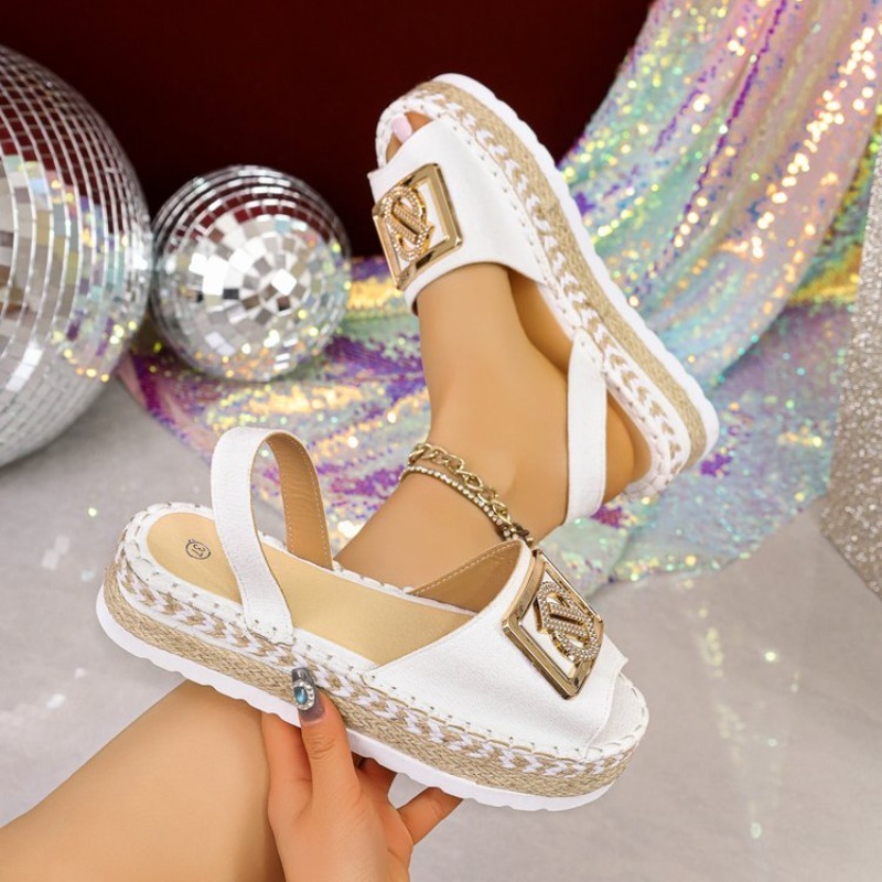 여성 플랫폼 에스파드리유 샌들, 라인스톤 메탈 버클 오 - Espadrille Slip On 리뷰 및 가격