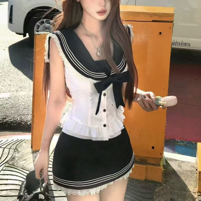 대학 스타일 보우 스위트 2 피스 세트 여성 스위트 선 - Shirt Camp Collar 리뷰 및 가격